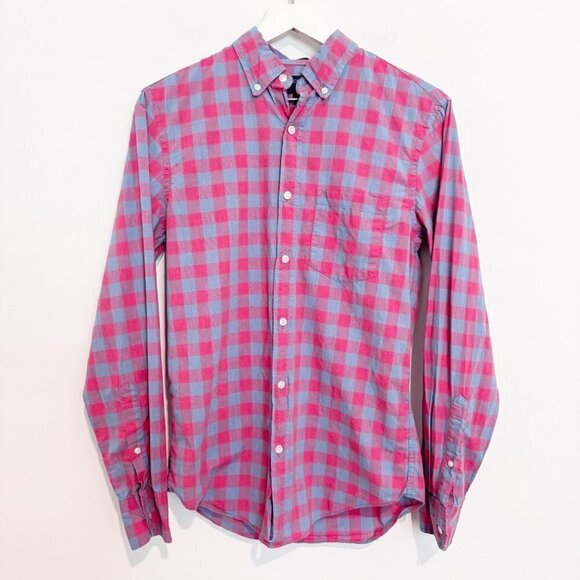 J Crew Slim Fit Mens Button Front Plaid Check Long Sleeve Collared Shirt Small - Picture 1 of 5